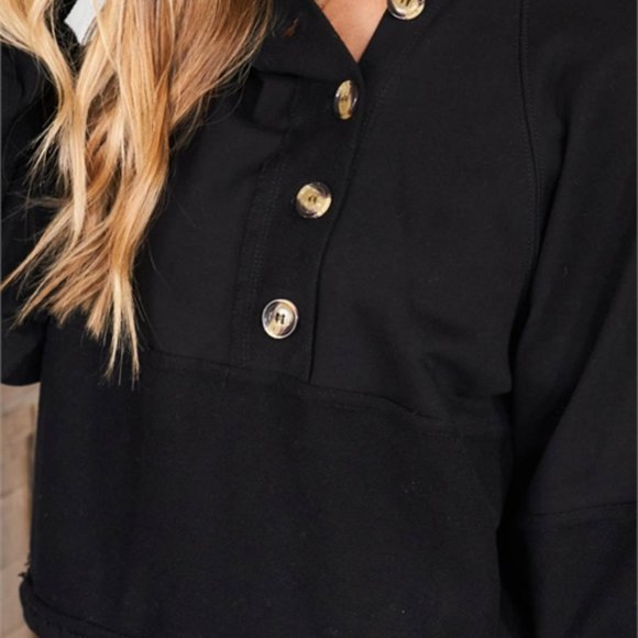 CASUAL Button Detailed Pullover Hoodie Top - Picture 4 of 8